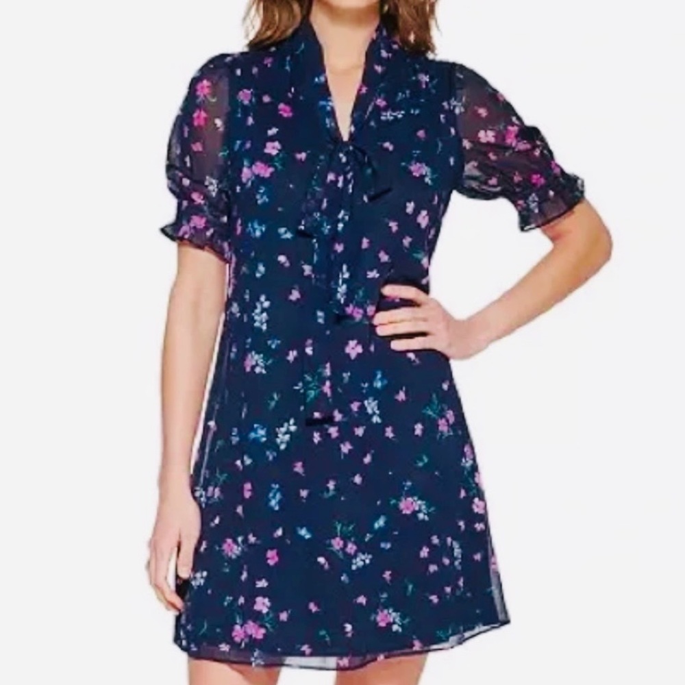 NWT DKNY Navy Mini Dress with Pink & Blue Floral Print